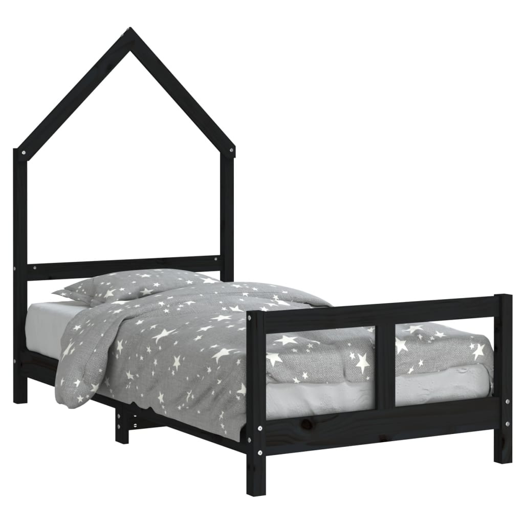 Sängram för barnsäng svart 80x160 cm massiv furu