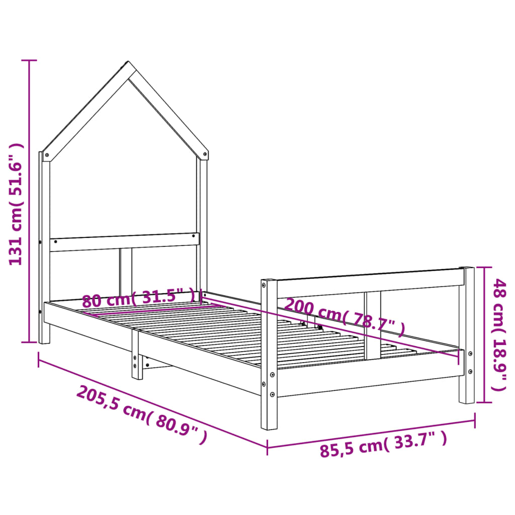 Sängram för barnsäng 80x200 cm massiv furu