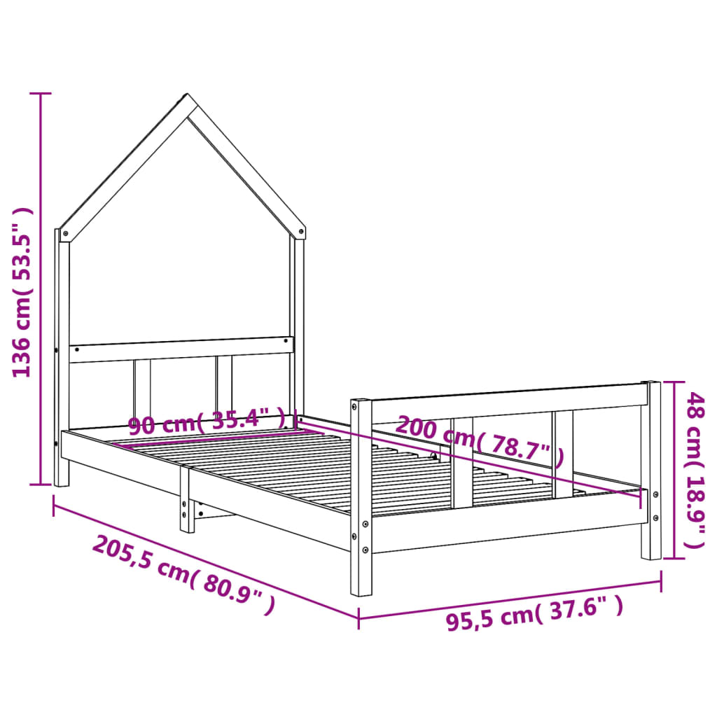 Sängram för barnsäng 90x200 cm massiv furu