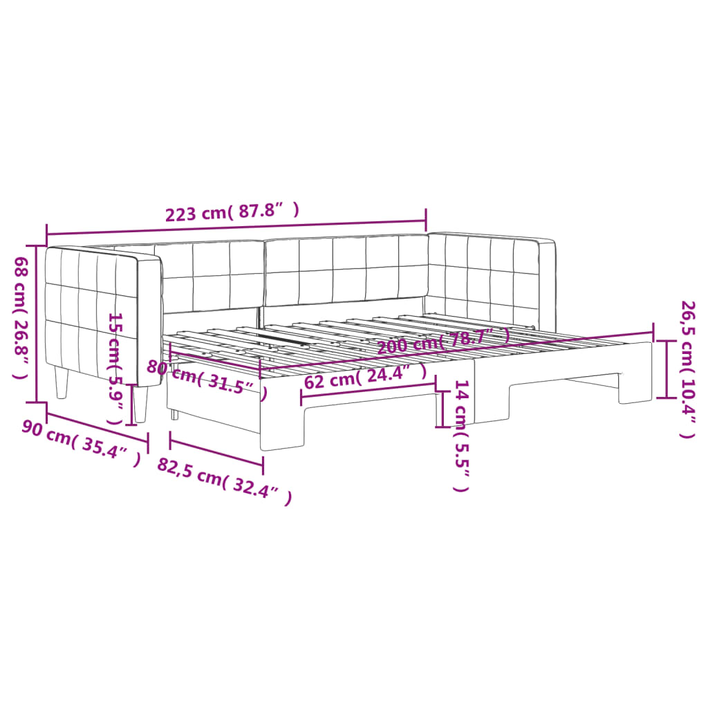 Dagbädd utdragbar svart 80x200 cm sammet