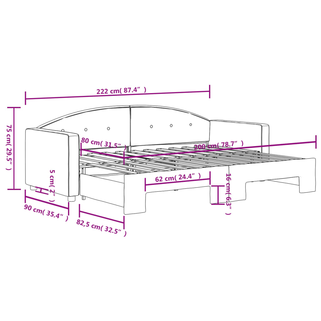 Dagbädd utdragbar rosa 80x200 cm sammet