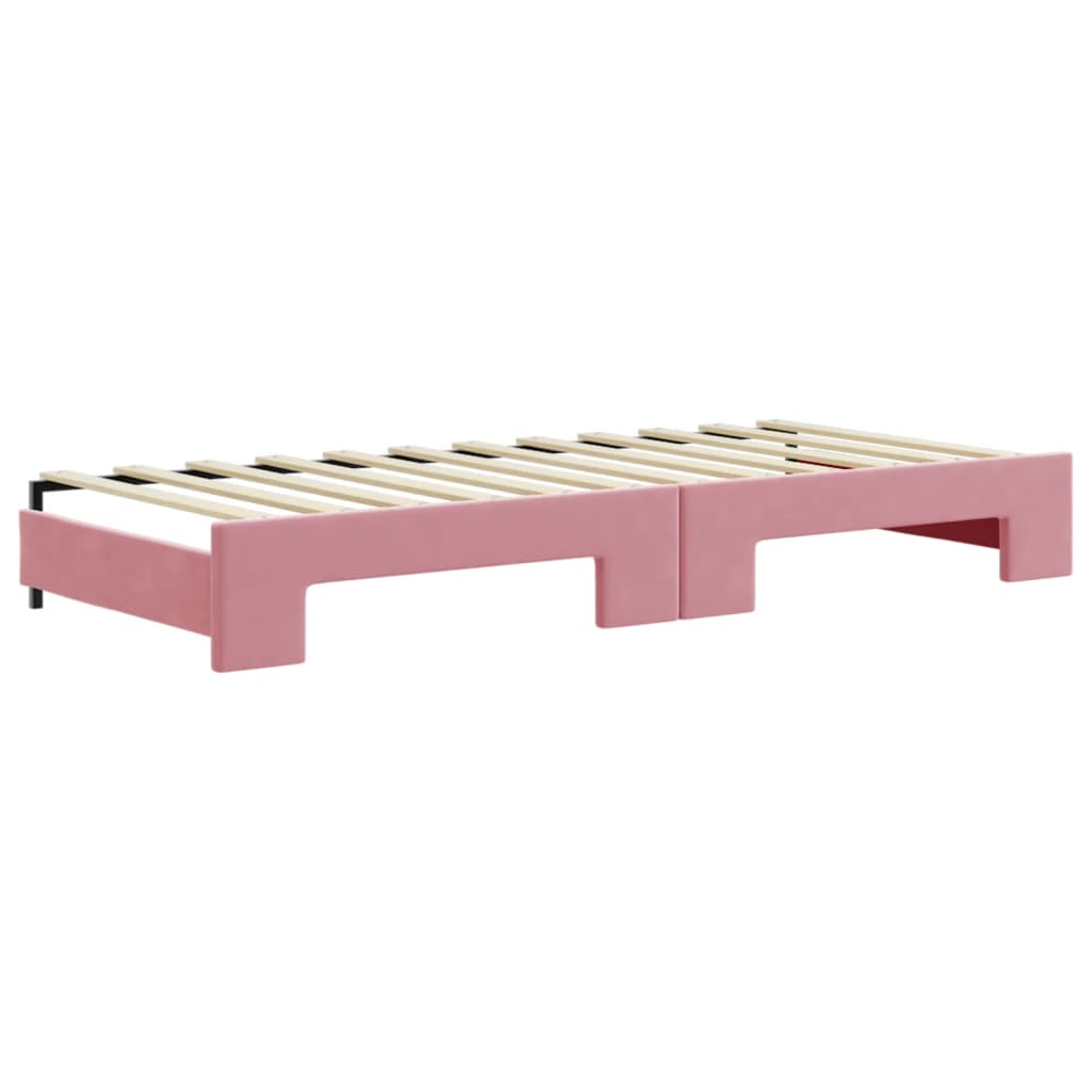 Dagbädd utdragbar med madrasser rosa 90x200 cm sammet