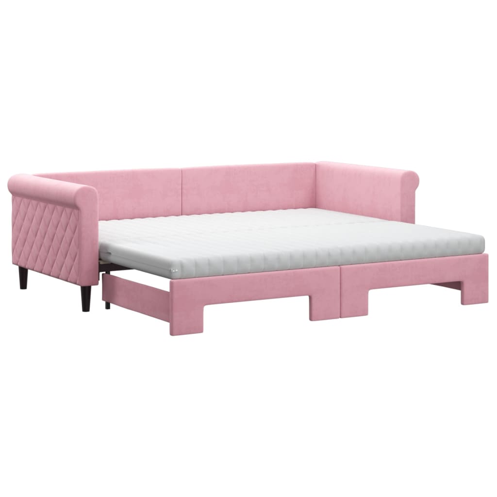 Dagbädd utdragbar med madrasser rosa 90x200 cm sammet