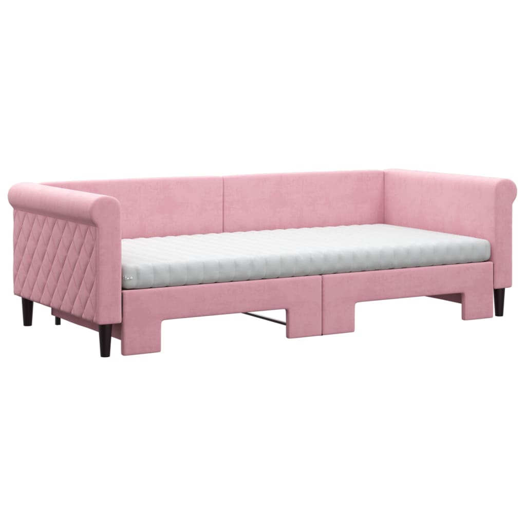 Dagbädd utdragbar med madrasser rosa 90x200 cm sammet