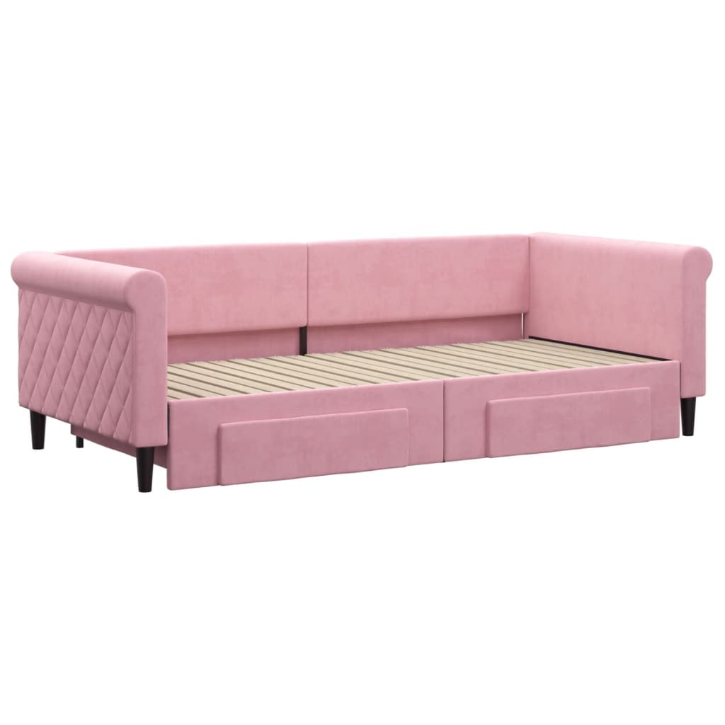 Dagbädd utdragbar med lådor rosa 90x200 cm sammet