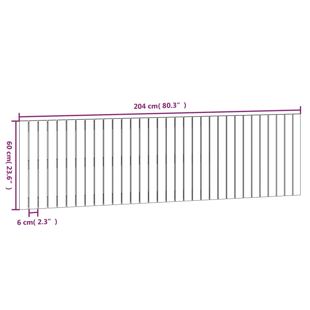 Väggmonterad huvudgavel vit 204x3x60 cm massiv furu