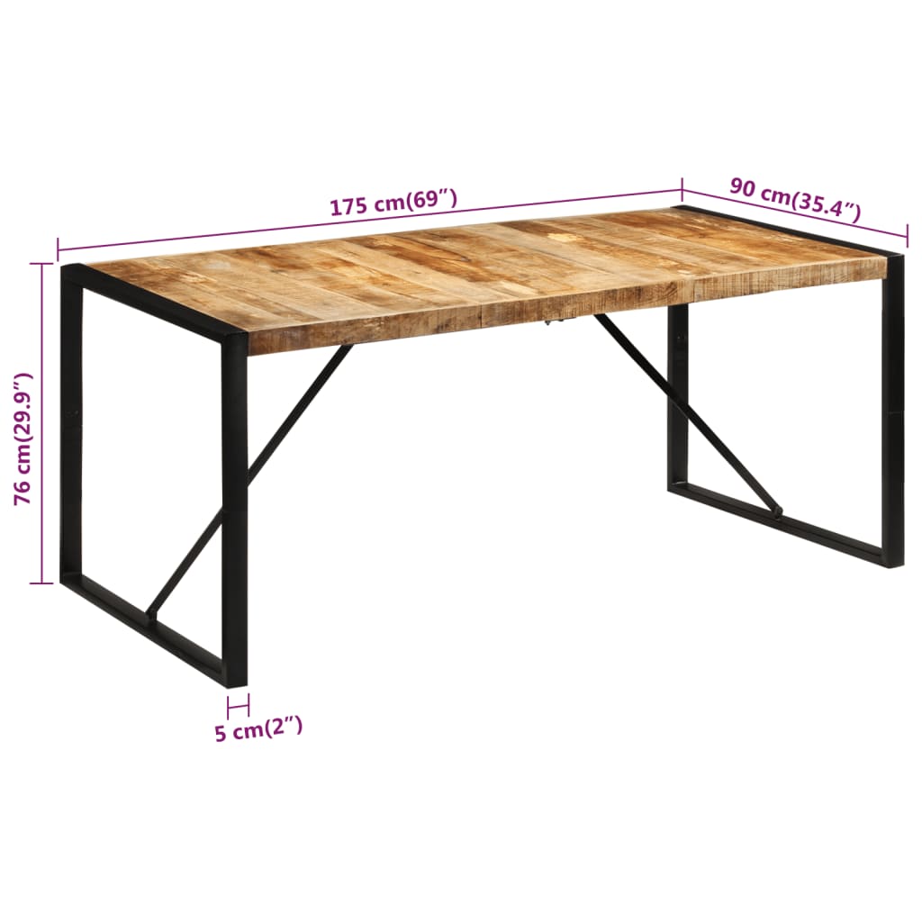 Matbord 175x90x76 cm massivt grovt mangoträ