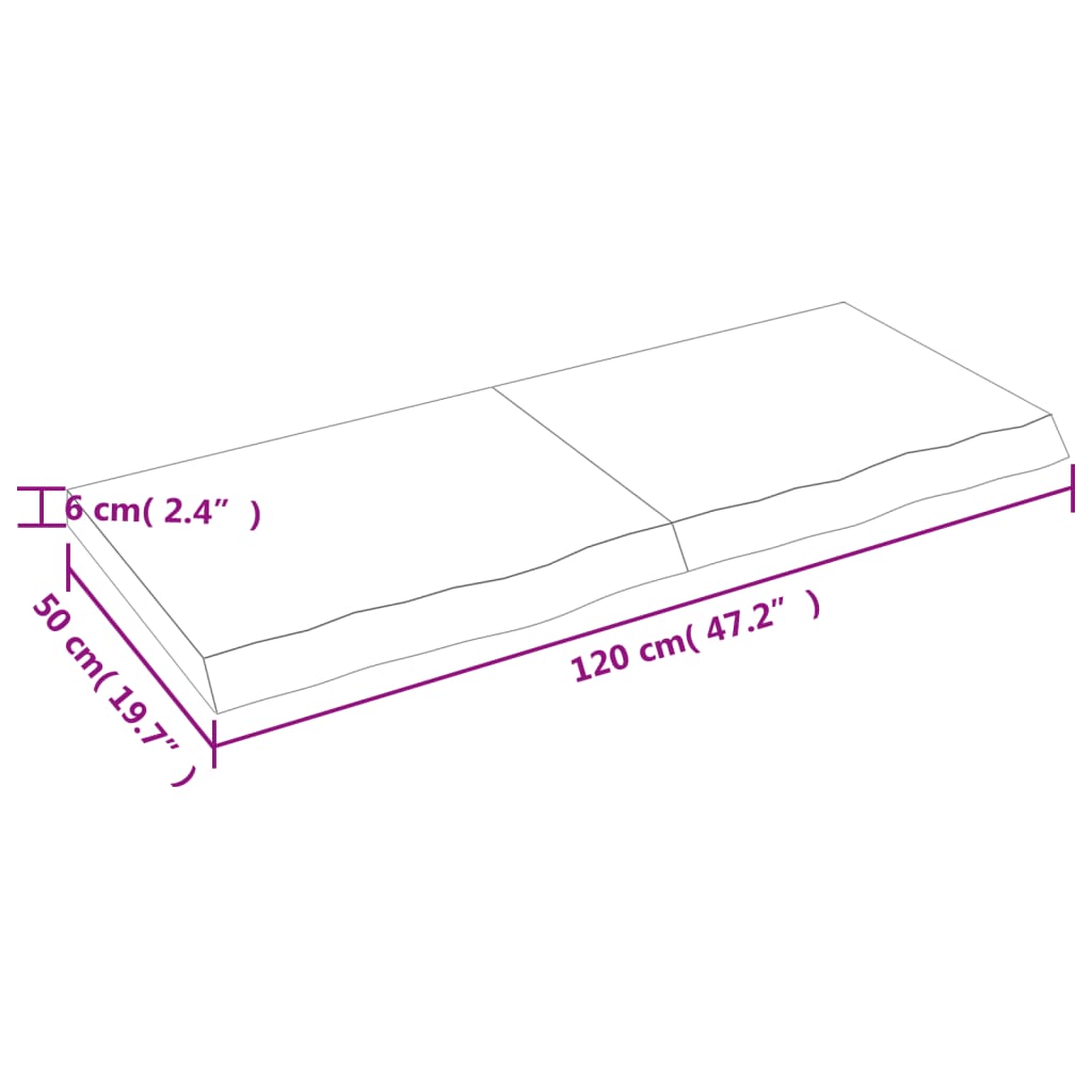 Hyllplan 120x50x(2-6) cm obehandlad massiv ek