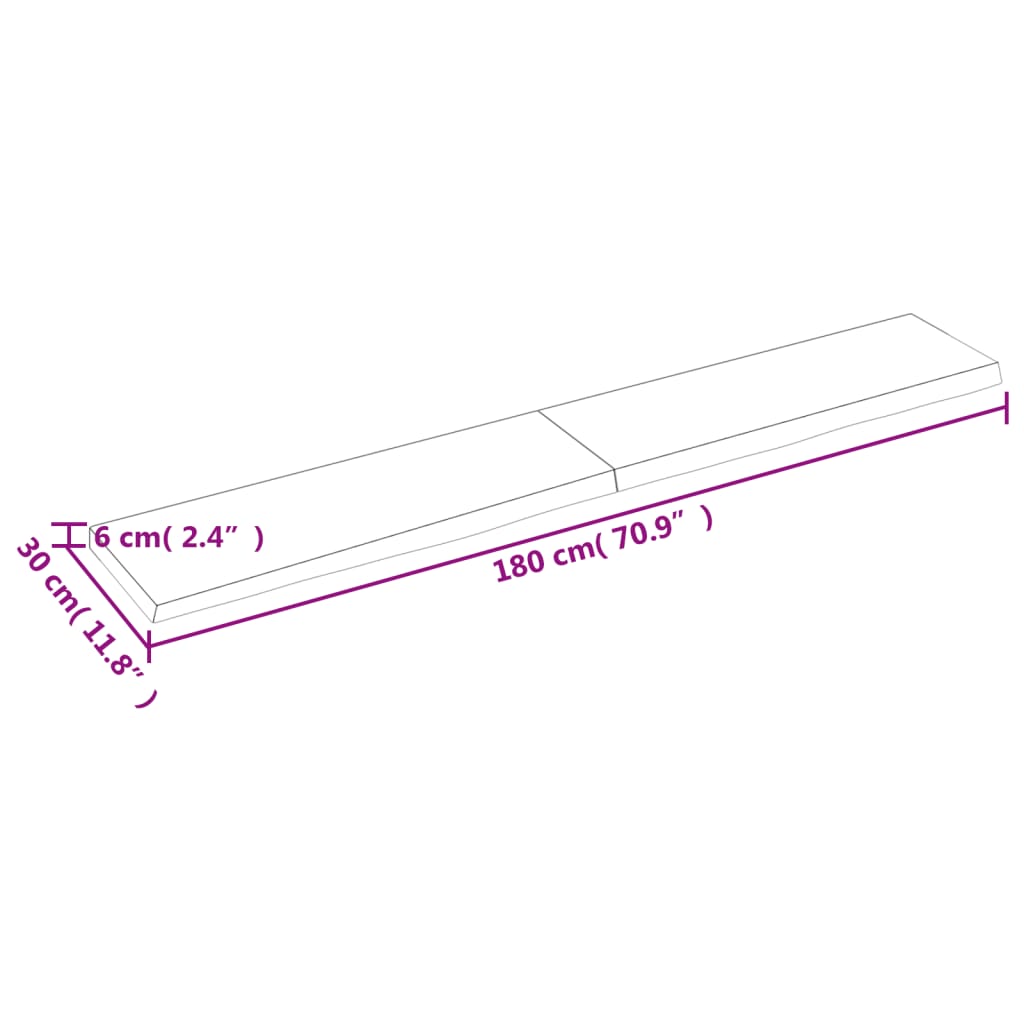 Hyllplan 180x30x(2-6) cm obehandlad massiv ek