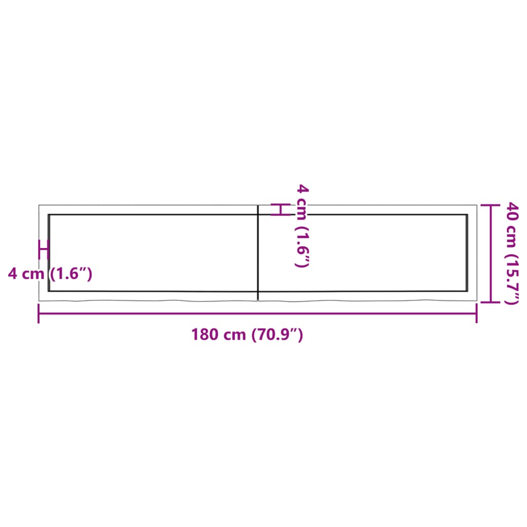 Hyllplan 180x40x(2-6) cm obehandlad massiv ek