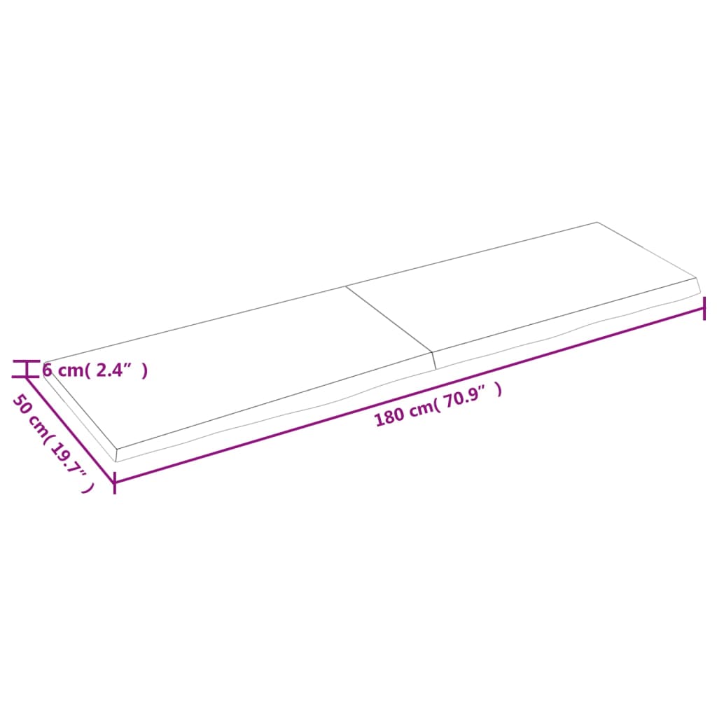 Hyllplan 180x50x(2-6) cm obehandlad massiv ek