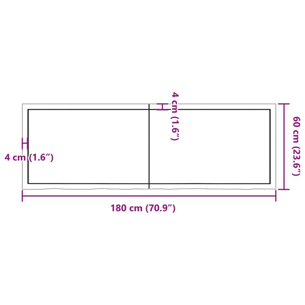 Hyllplan 180x60x(2-4) cm obehandlad massiv ek