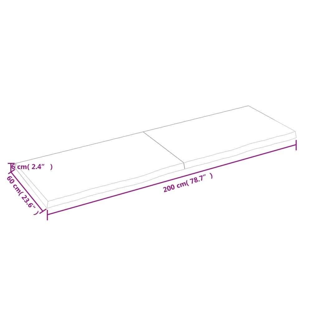 Hyllplan 200x60x(2-6) cm obehandlad massiv ek