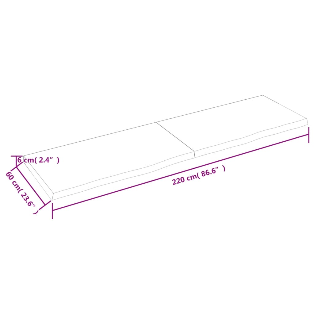 Vägghylla mörkbrun 220x60x(2-6) cm behandlad massiv ek