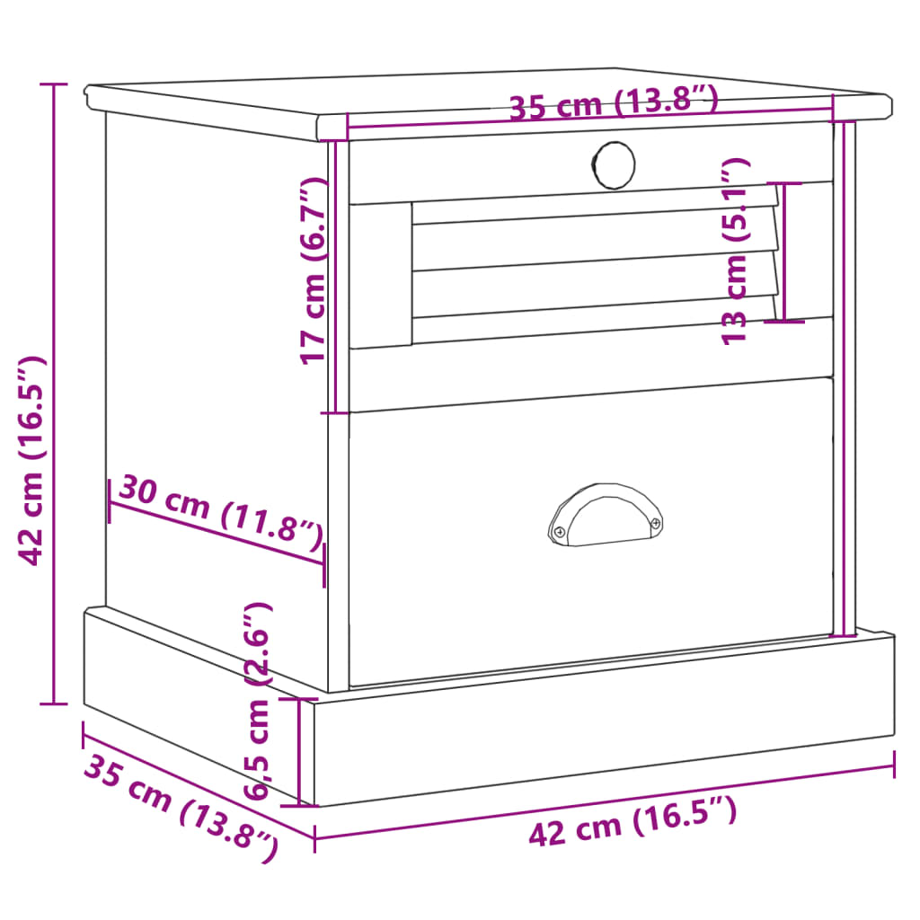 Sängbord VIGO vit 42x35x42 cm massiv furu