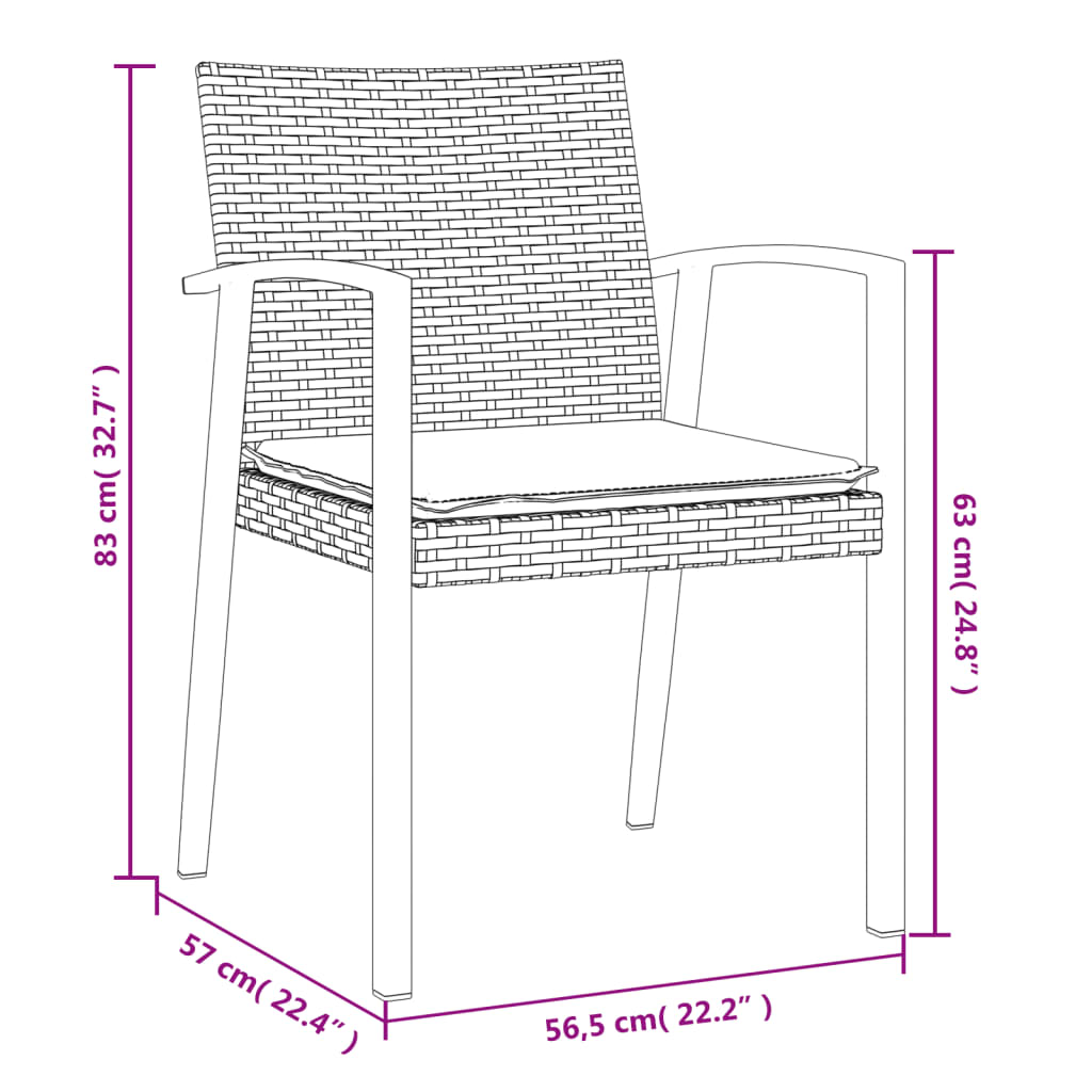 Trädgårdsstolar 4 st med dynor brun 56,5x57x83 cm konstrotting