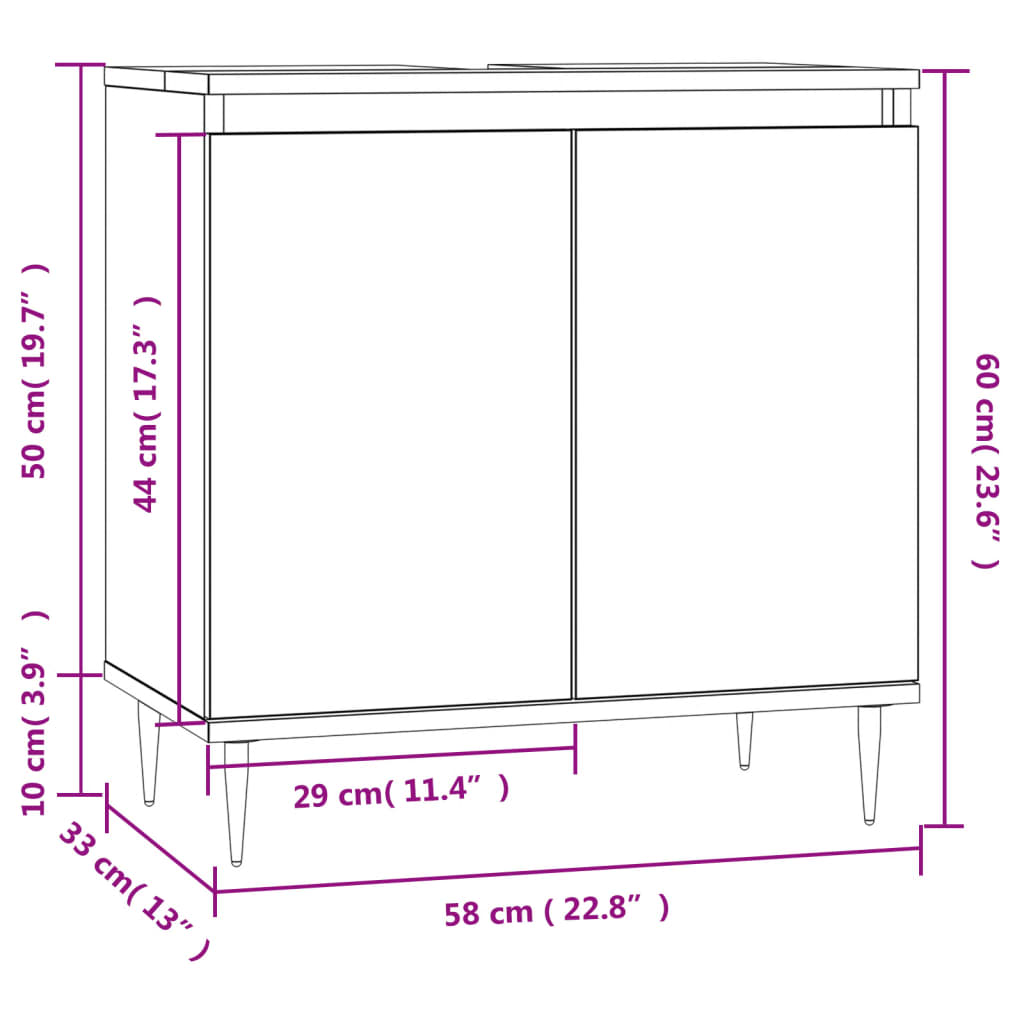 Badrumsskåp vit 58x33x60 cm konstruerat trä