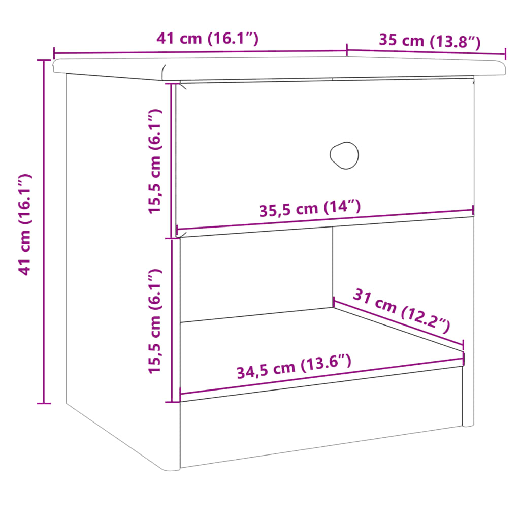 Sängbord ALTA vit 41x35x41 cm massiv furu