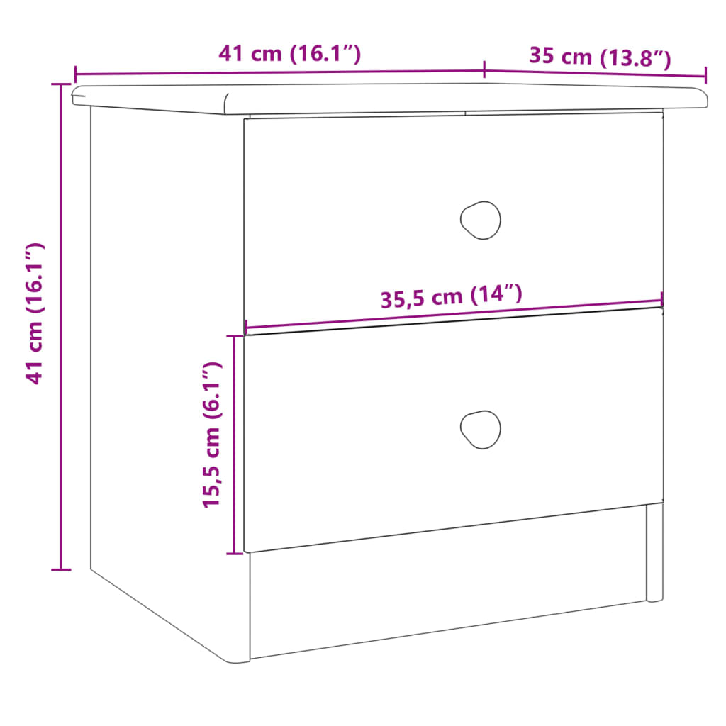 Sängbord ALTA 41x35x41 cm massiv furu