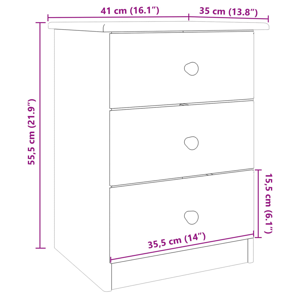 Sängbord ALTA 41x35x55,5 cm massiv furu