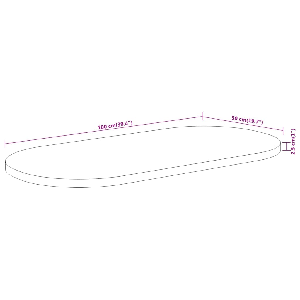 Bordsskiva 100x50x2,5 cm oval massivt akaciaträ