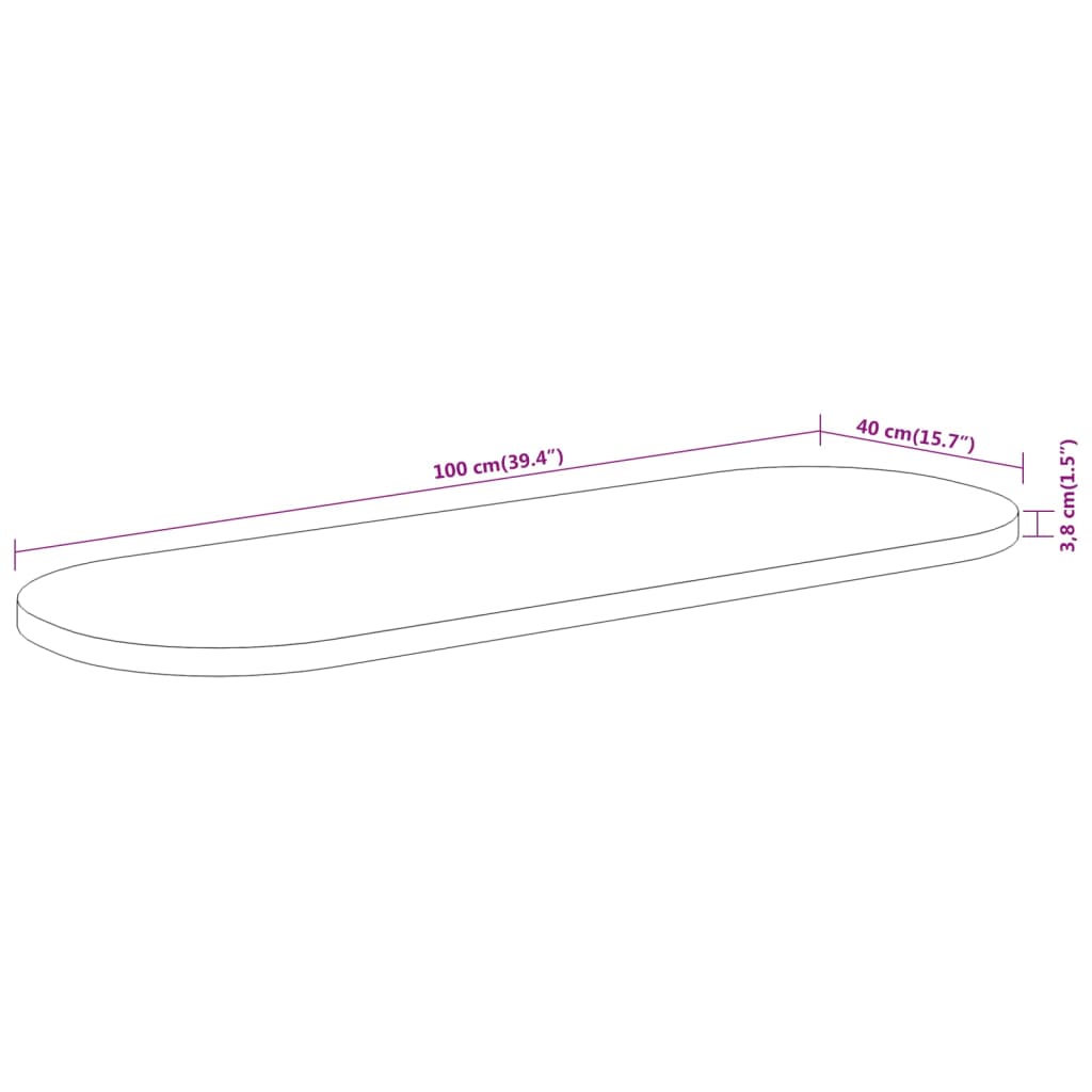 Bordsskiva 100x40x3,8 cm oval massivt akaciaträ