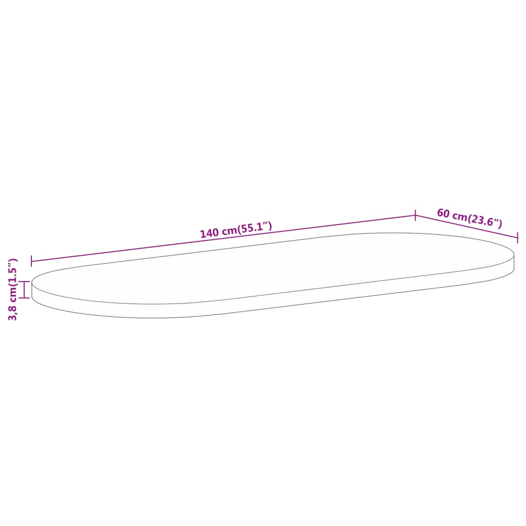 Bordsskiva 140x60x3,8 cm oval massivt grovt mangoträ