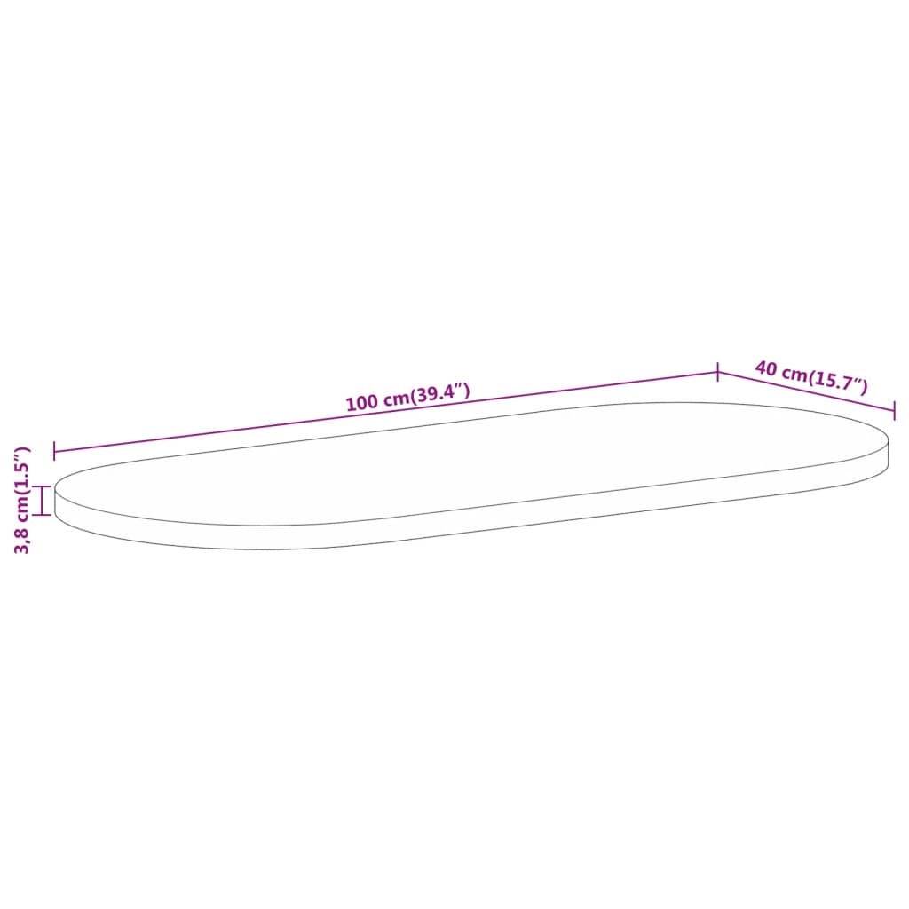 Bordsskiva 100x40x3,8 cm oval massivt mangoträ