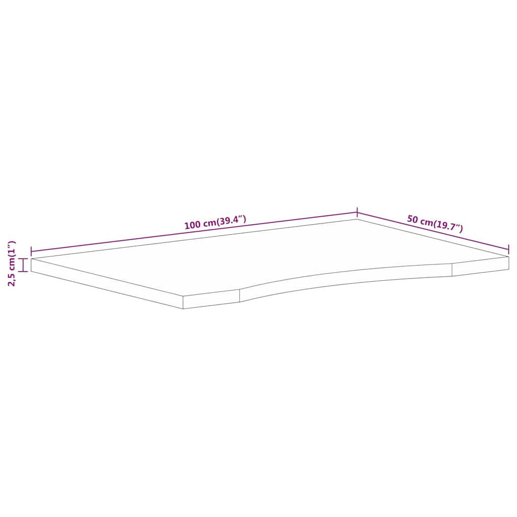 Skrivbordsskiva med kurva 100x50x2,5 cm massivt grovt mangoträ