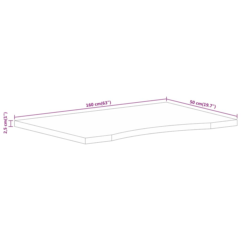 Skrivbordsskiva med kurva 160x50x2,5 cm massivt grovt mangoträ