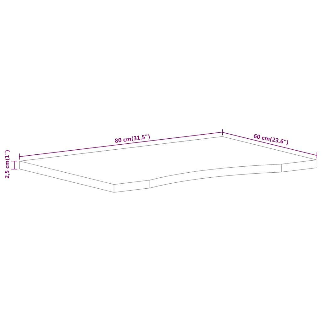 Skrivbordsskiva med kurva 80x60x2,5 cm massivt grovt mangoträ