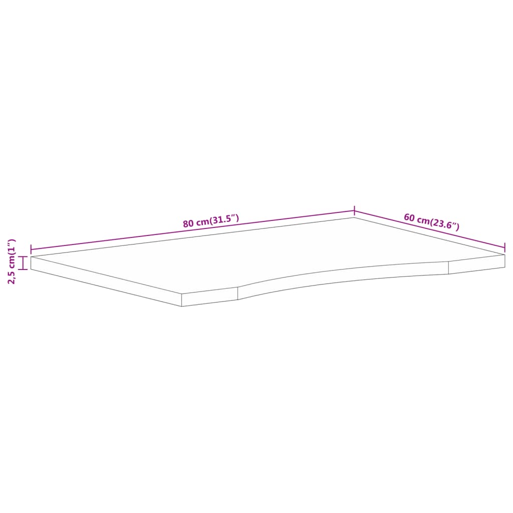 Skrivbordsskiva med kurva 80x60x2,5 cm massivt grovt mangoträ