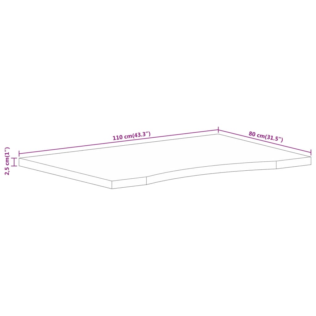 Skrivbordsskiva med kurva 110x80x2,5 cm massivt grovt mangoträ