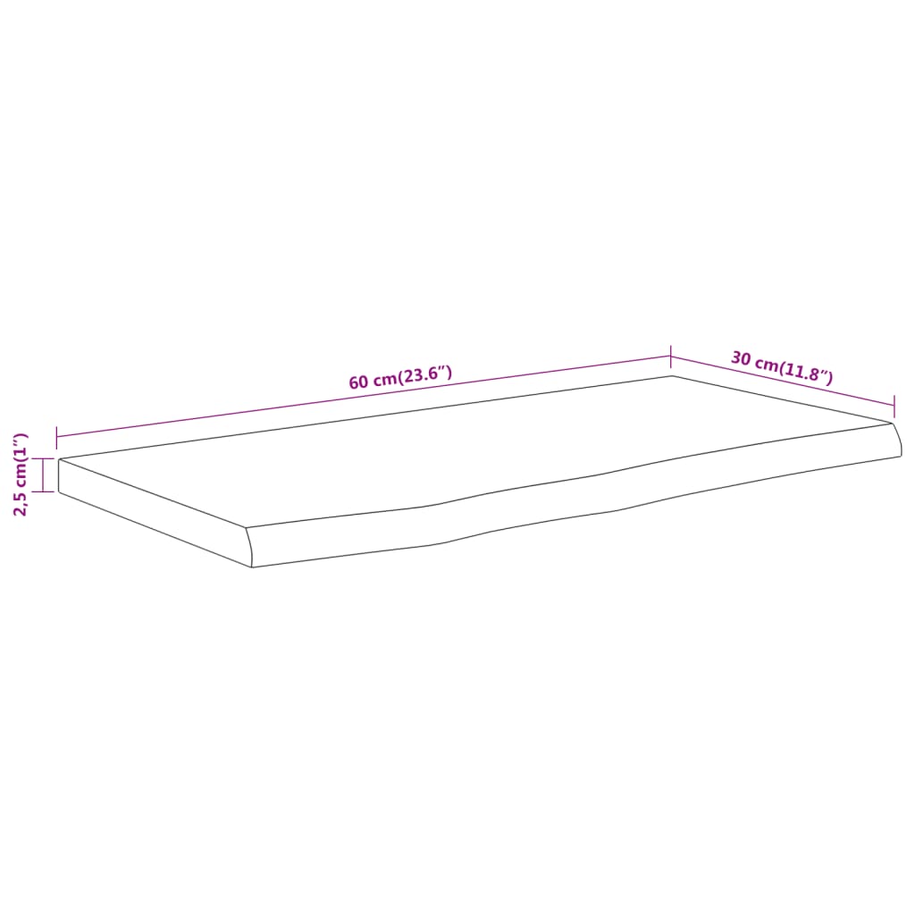 Vägghylla 60x30x2,5 cm rektangulär massiv akacia ojämn kant