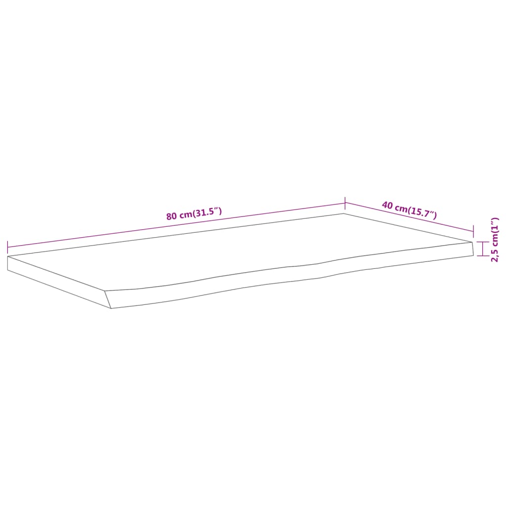 Bordsskiva 80x40x2,5 cm rektangulär massiv akacia rustik kant