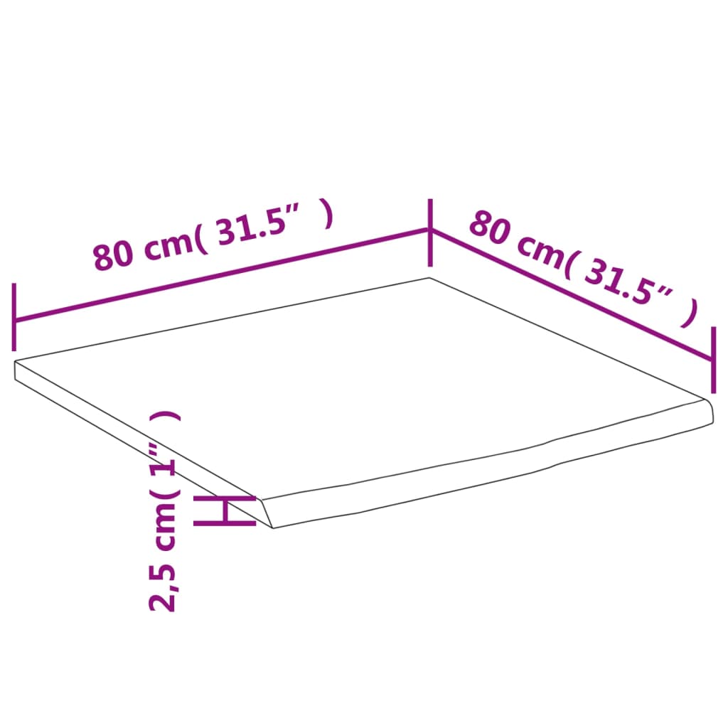 Bordsskiva 80x80x2,5 cm fyrkantig massiv akacia rustik kant