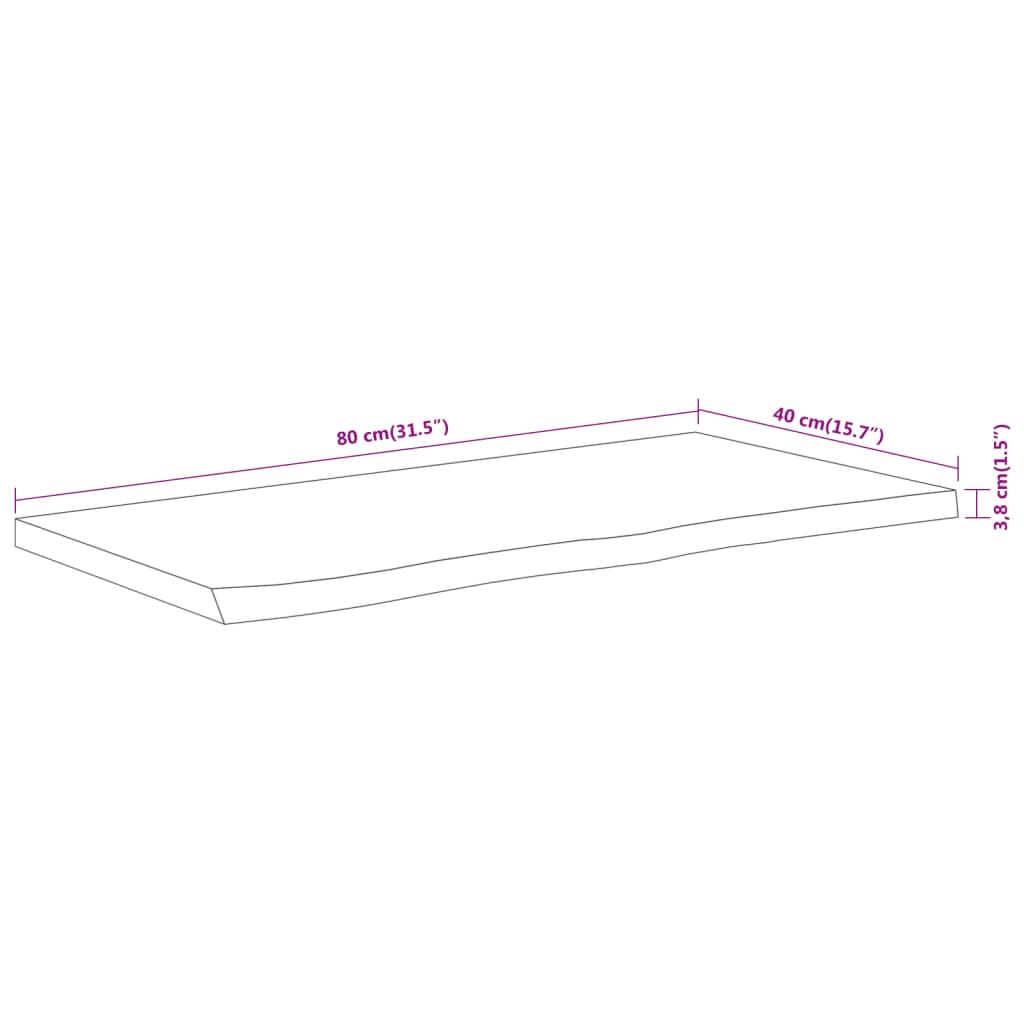 Bordsskiva 80x40x3,8 cm rektangulär massiv akacia rustik kant