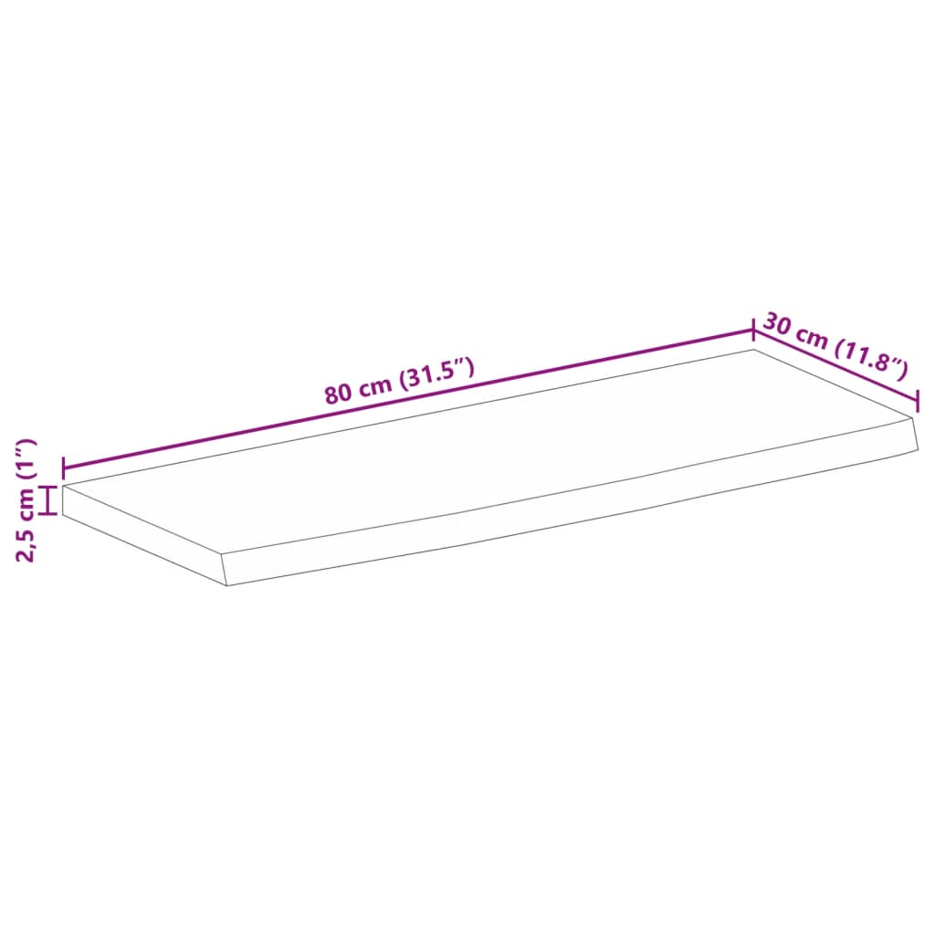 Bordsskiva 80x30x2,5 cm levande kant massivt grovt mangoträ