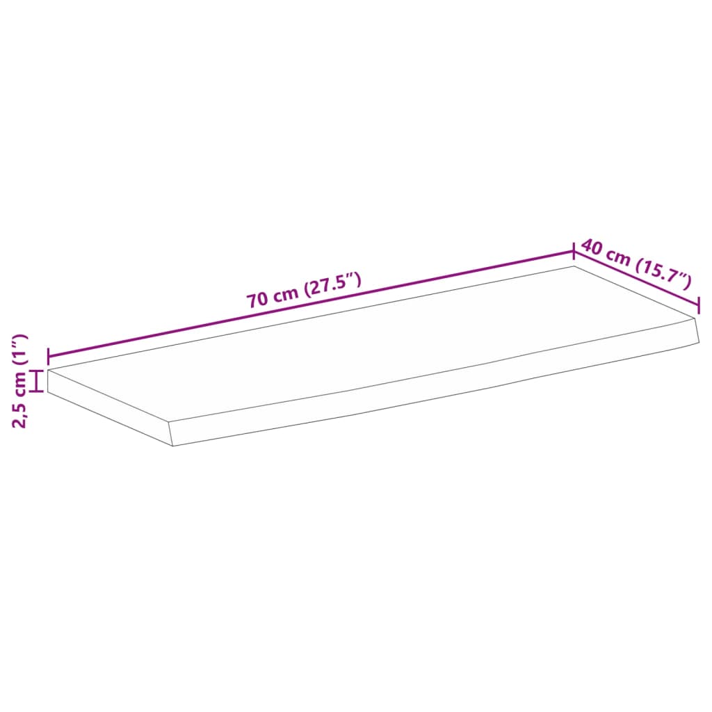 Bordsskiva 70x40x2,5 cm levande kant massivt grovt mangoträ