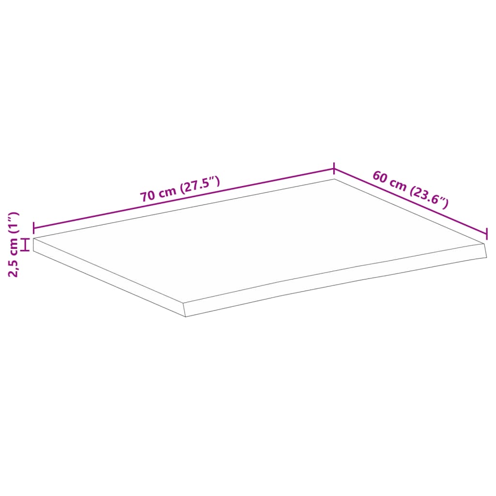 Bordsskiva 70x60x2,5 cm levande kant massivt grovt mangoträ