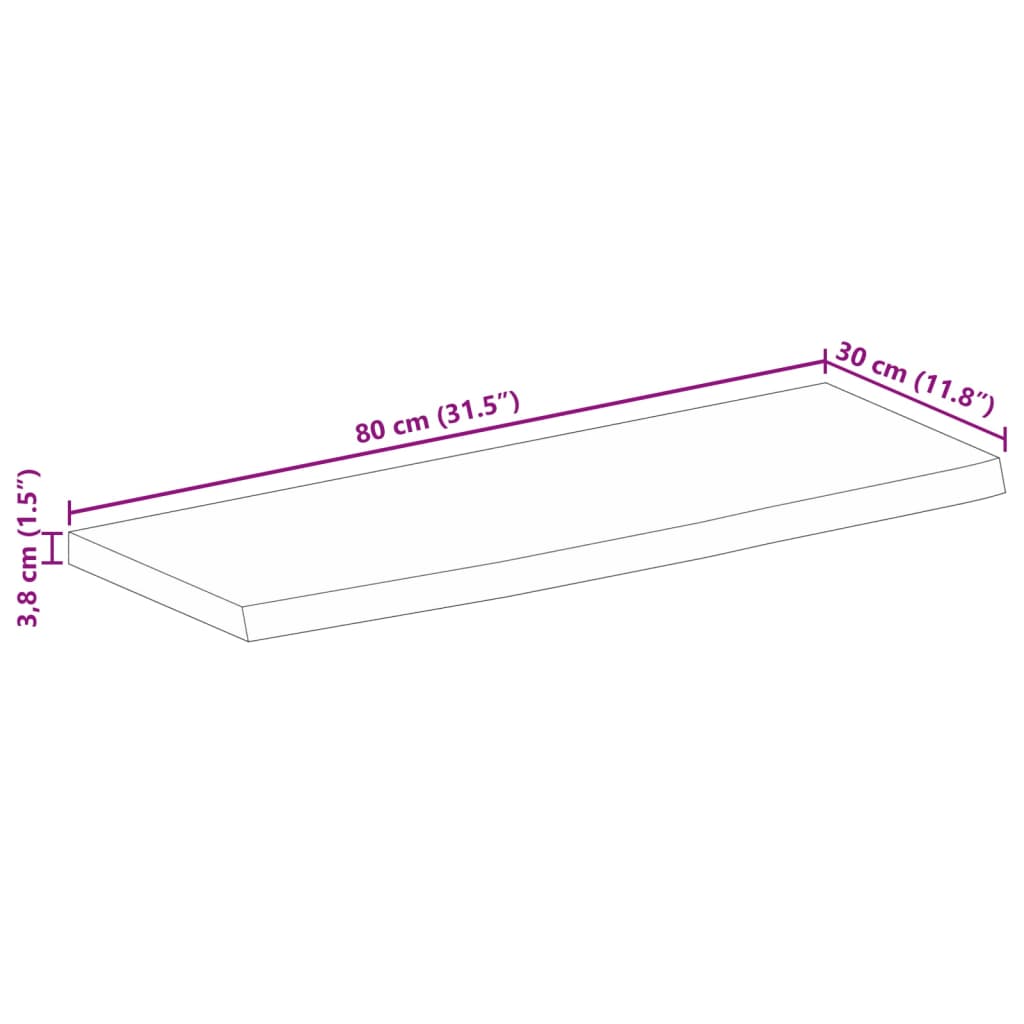 Bordsskiva 80x30x3,8 cm levande kant massivt grovt mangoträ