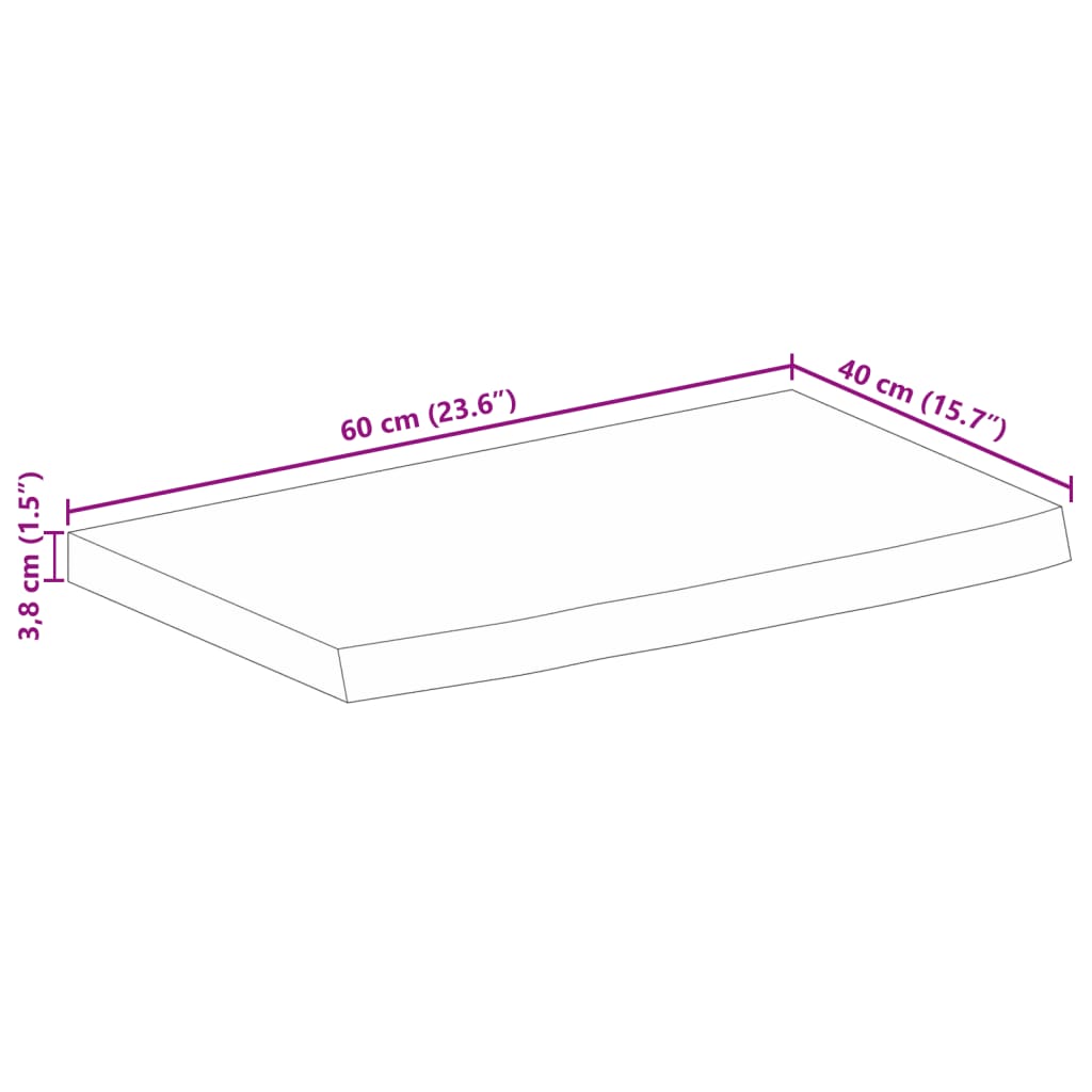 Bordsskiva 60x40x3,8 cm levande kant massivt grovt mangoträ