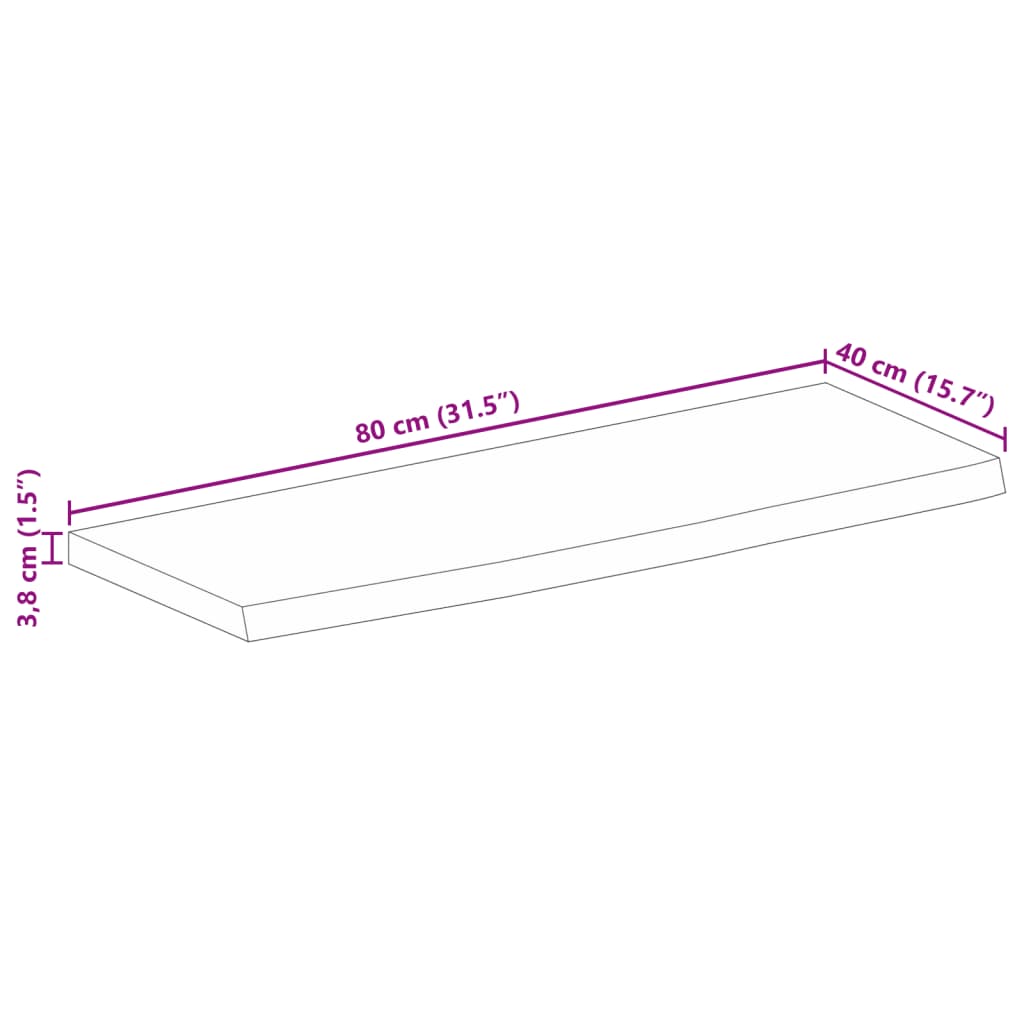 Bordsskiva 80x40x3,8 cm levande kant massivt grovt mangoträ