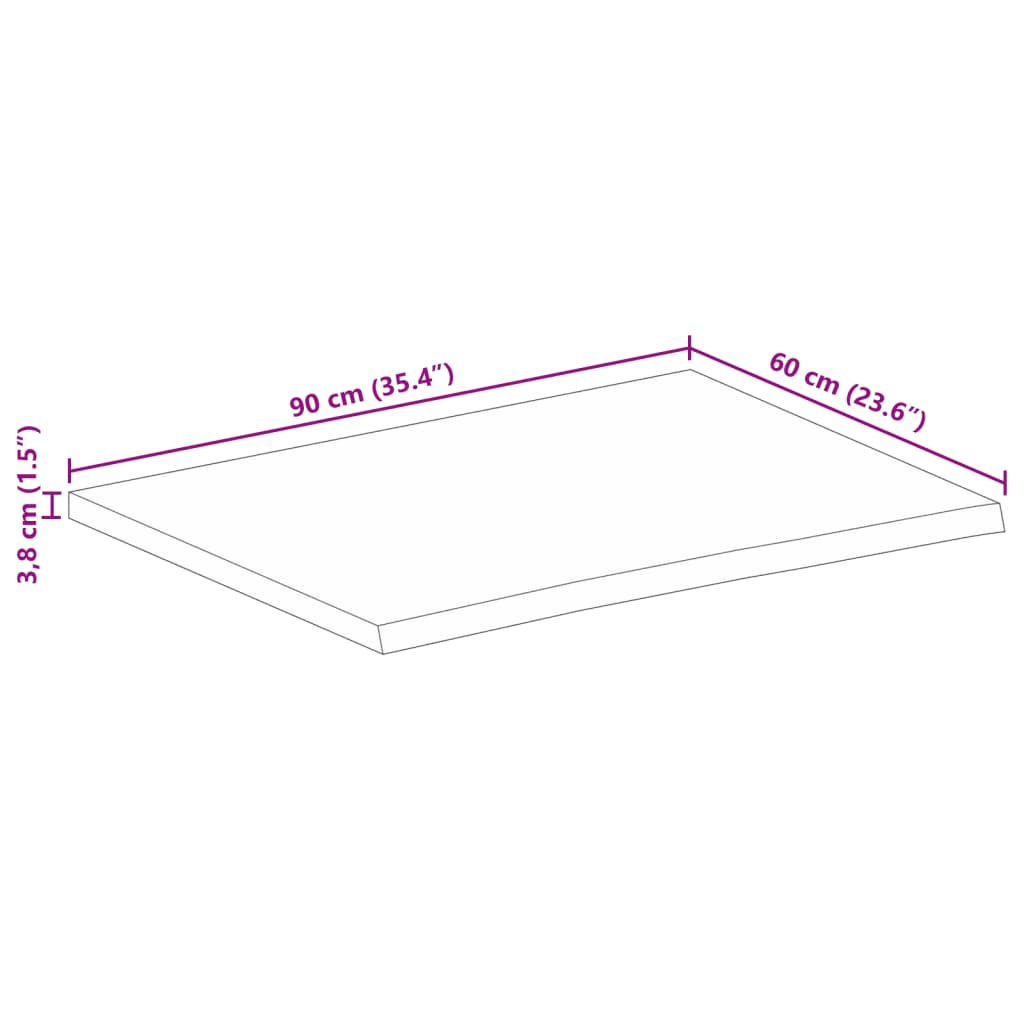 Bordsskiva 90x60x3,8 cm levande kant massivt grovt mangoträ