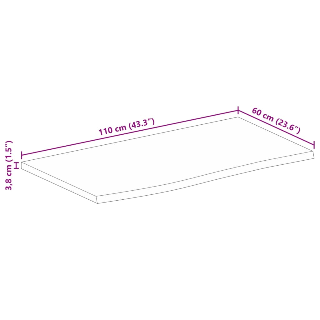 Bordsskiva 110x60x3,8 cm levande kant massivt grovt mangoträ