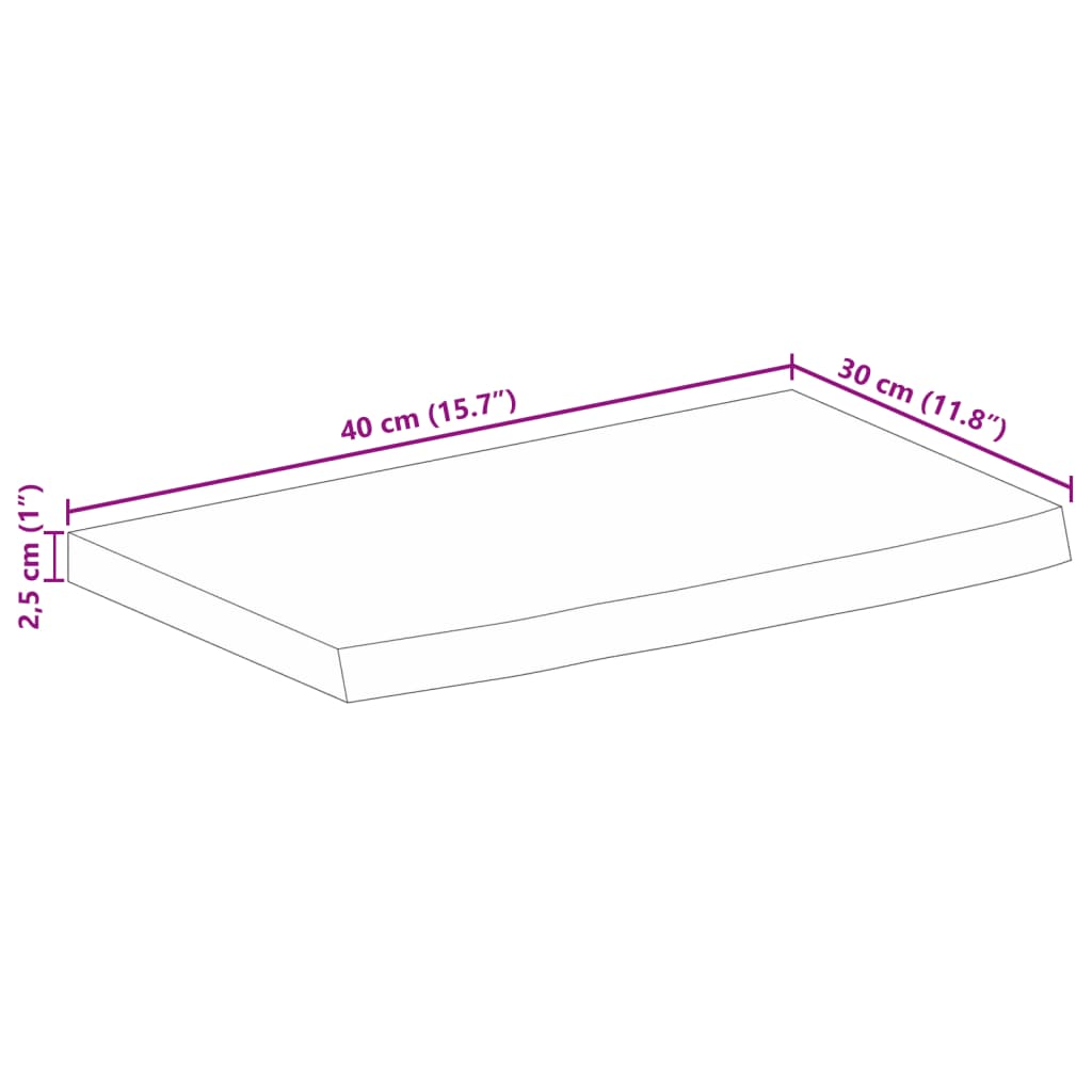 Bordsskiva 40x30x2,5 cm levande kant massivt mangoträ