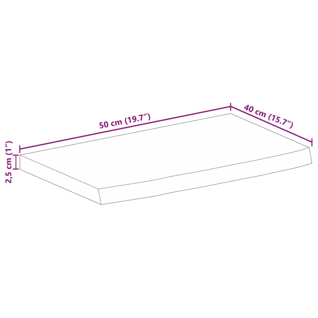 Bordsskiva 50x40x2,5 cm levande kant massivt mangoträ