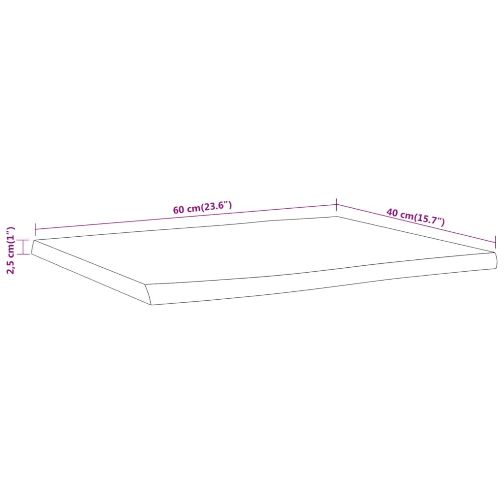 Bordsskiva 60x40x2,5 cm rektangulär massiv akacia rustik kant