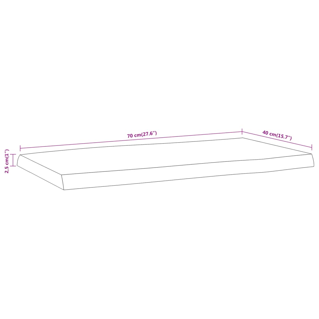 Bordsskiva 70x40x2,5 cm rektangulär massiv akacia rustik kant