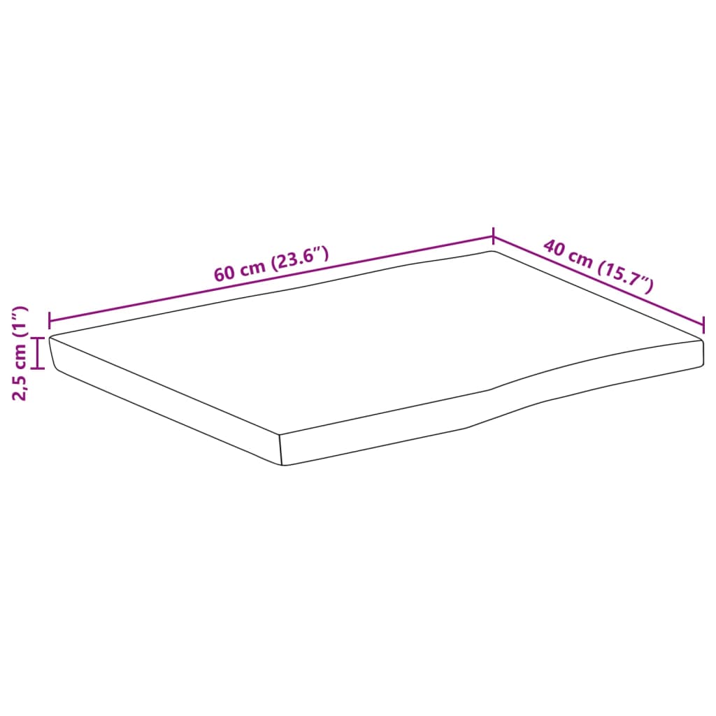 Bordsskiva 60x40x2,5 cm levande kant massivt mangoträ